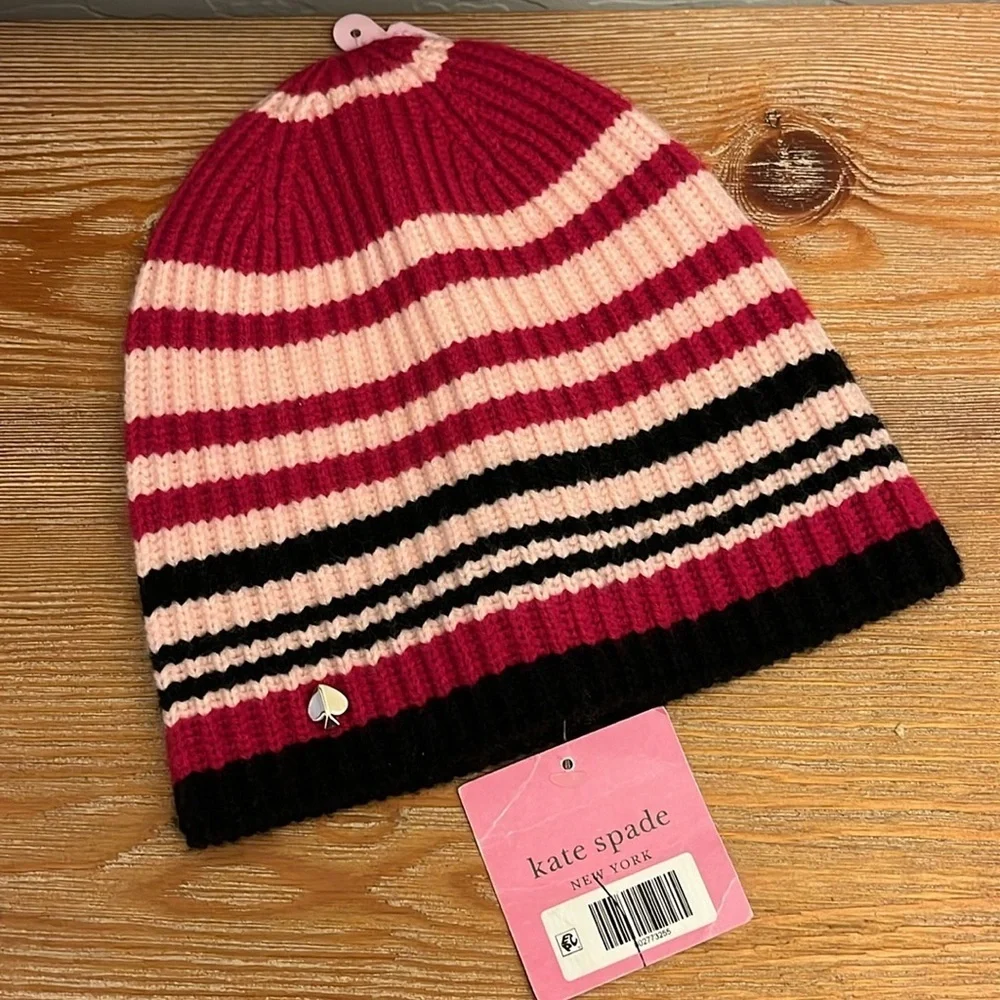 KATE SPADE NEW YORK NWT Pink Striped Beanie - OS